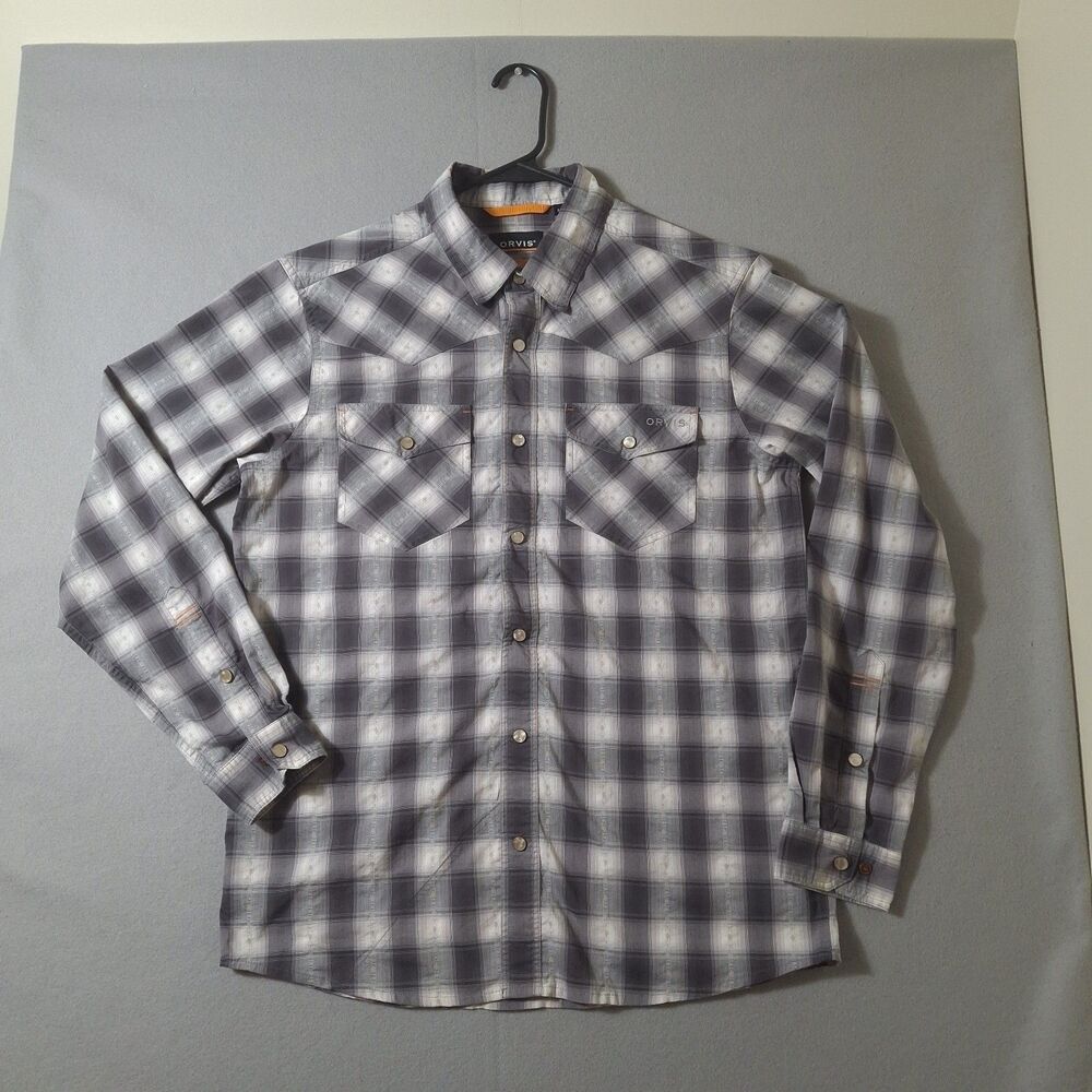 Orvis Active Fit Shirt Men's M Western Yoke Pearl Snap Performance Gray Plaid